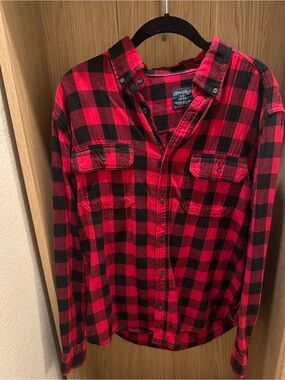 Red and Black Plaid Button-Up flannel Shirt